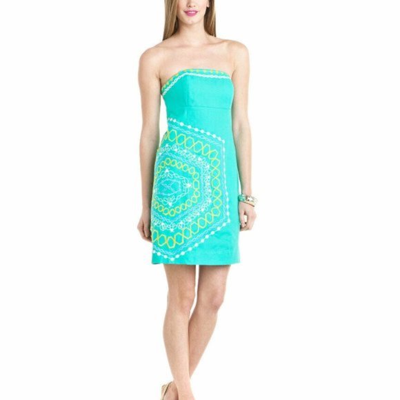 ~SOLD ~LILLY PULITZER Green Strapless Bowen Dress - Picture 2 of 8